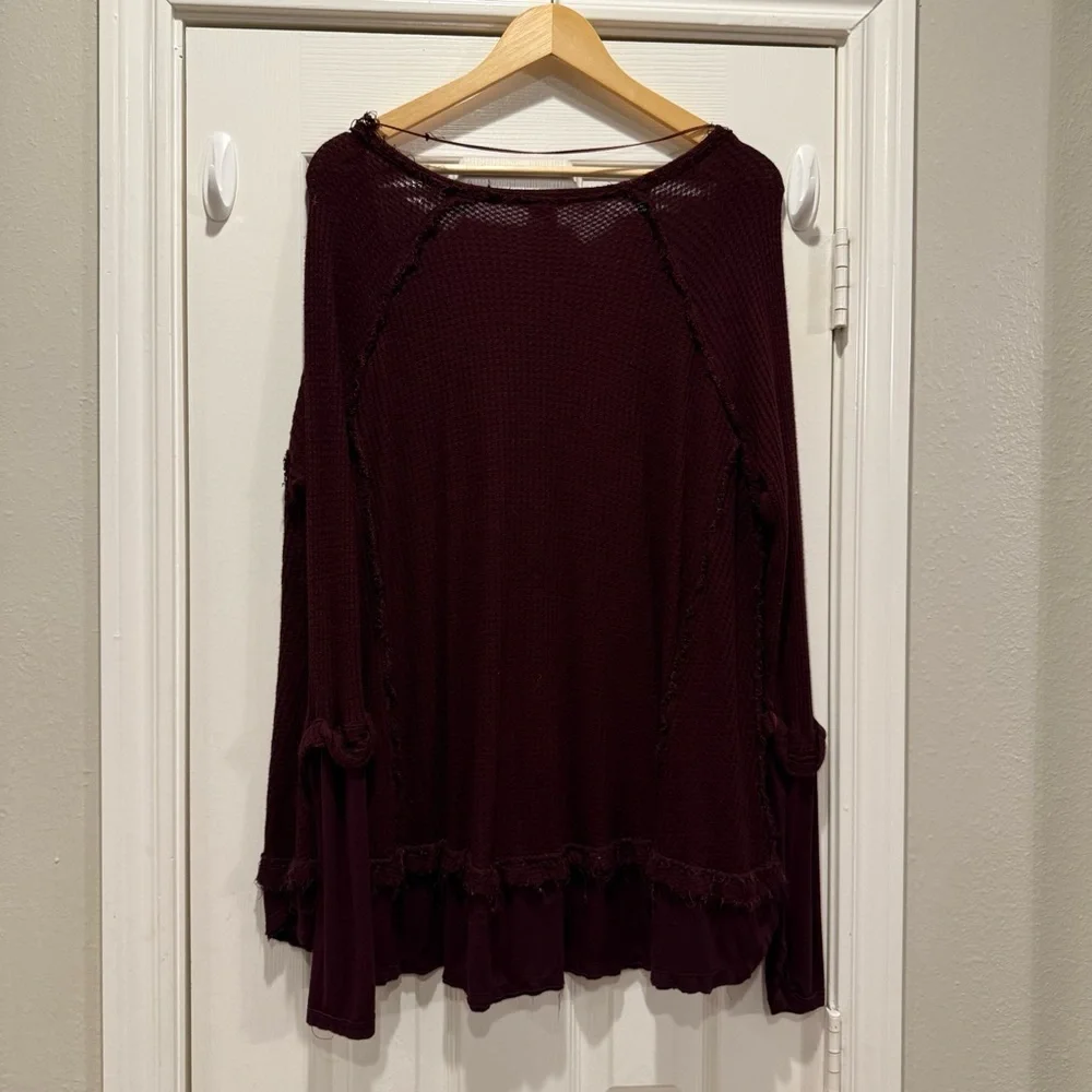 Free People We The Free Waffle Knit Tunic Women’s Med Burgundy Oversized FLAW - Picture 3 of 14